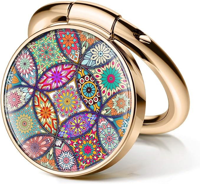 Cell Phone Ring Holder, Cute Metal Phone Grip Stand Finger Ring Kickstand, Flexible 360°Rotation Phone Tablet Case Accessories Compatible with Most Phones Luxury Mandala Pattern