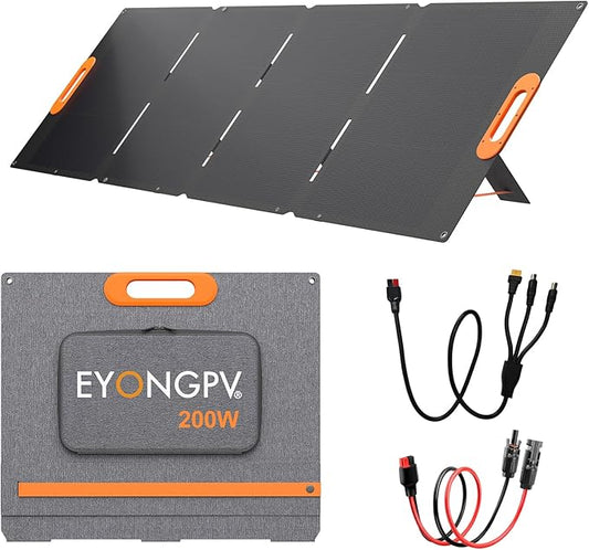 EYONGPV 200W Foldable Solar Panel, 26% HPBC Cells, IP65 Waterproof Portable Solar Charger with 30A Anderson Output & 4.5m Cable, for RV, Camping, Outdoor Power Stations