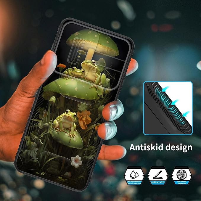 for Galaxy A17 5G Case Built in Slide Camera Lens Cover,Heavy Duty Shockproof Protection Dual Layer Case for Samsung Galaxy A17 5G 6.7" 2025,Cute Frog Mushroom