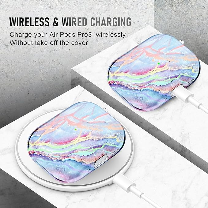 for AirPods Pro 3 Case (2025) with Cleaner Kit, Cute Soft Silicone Cover Compatible AirPods Pro 3rd Genera case with Keychain for Women Men with Keychain for Airpod Pro case(2025) Colorful Marble