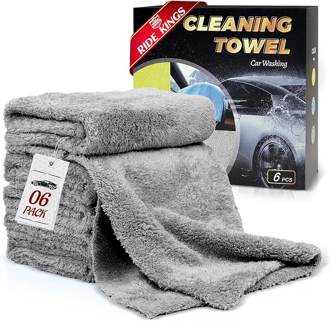 Microfiber Car Towels, 16" x 16" Upgraded 450gsm Ultra-Thick, Detailing Supplies for Car and Home Polishing Washing, Auto Interior/Exterior Rags|Grey 6-Pack