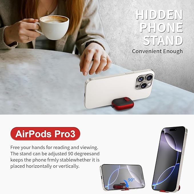 for AirPods Pro 3 Case with Lock,TPU Leather Texture Durability Anti-Lost & Shockproof Protective Cover Accessories with Cleaning Kit in Keychain for Apple AirPod Pro 3 Generation 2025(Red/Black)