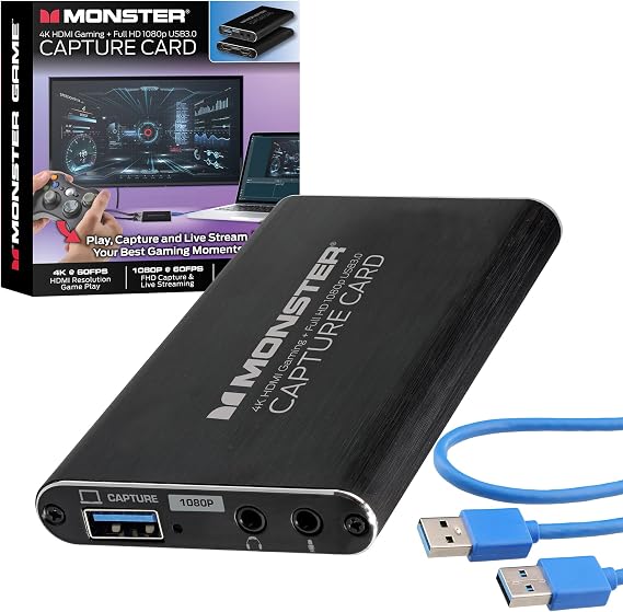 Monster Video Capture Card for Streaming, 4K HDMI Capture Card with 1080P 60FPS Recording, USB 3.0 Game Capture Device, Mic & Headphone Ports for PS5, Xbox, Nintendo Switch, Switch 2 & PC - Image 7