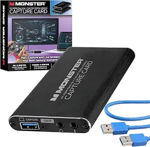 Monster Video Capture Card for Streaming, 4K HDMI Capture Card with 1080P 60FPS Recording, USB 3.0 Game Capture Device, Mic & Headphone Ports for PS5, Xbox, Nintendo Switch, Switch 2 & PC - Image 1