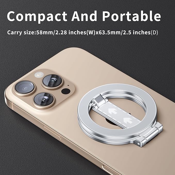 for MagSafe Phone Grip Kickstand,for iPhone 16 15 14 13 12 Pro Max and Magsafe Case,Double-Sided Magnetic Cell Phone Stand for Gym, Kitchen & All Metal Surfaces (Silvery)