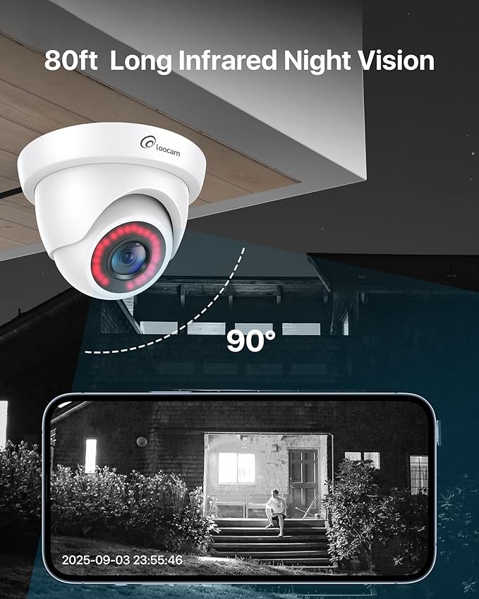 Loocam Security Camera 1080p HD 1920TVL, Hybrid 4-in-1 CVI/TVI/AHD/CVBS Dome Wired Camera, 80ft IR Night Vision, IP66 Weatherproof for CCTV DVR Surveillance Camera System Outdoor Indoor