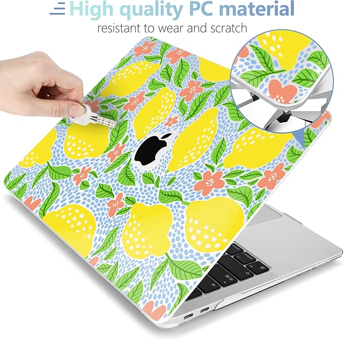MEEgoodo for MacBook Air 13.3 inch Case 2021 2020 2019 2018 A2337 M1 A2179 A1932, Laptop Shell for MacBook Air M1 with Keyboard Webcam Cover & Trackpad Film & Type C Adapter,Lemon Fruit Pattern