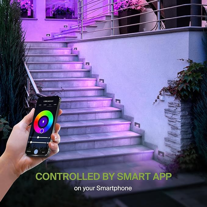 ASD LED Recessed Step Light Fixture, Outdoor & Indoor Stair Tread Lighting | RGBW, Smart, Waterproof, ETL Listed | 3W 60LM RGB-2700K-6500K 120V | Staircase Hardwired Illumination | Black, 6 Pack