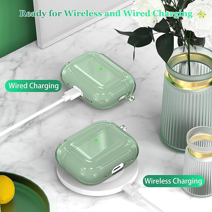 for AirPods Pro 3 Clear Case 2025, Military-Grade Shockproof, Soft TPU Highly Transparent Anti-Yellowing for AirPods Pro 3 Case with Cleaning Kit & Cute Round Buckle, Clear Green