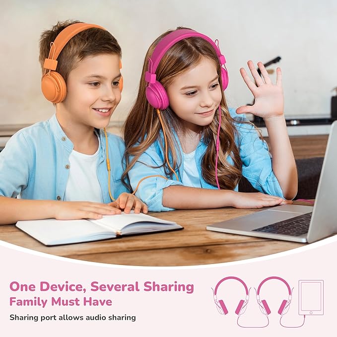 AILIHEN Kids Headphones Wired Bulk 5-Pack for K-6 School & Classroom, with Microphone, 85dB Volume Limit, Shareable, Foldable, 3.5mm Jack for Chromebook, Computer - Dark Color