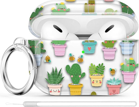 Maxjoy for AirPods Pro 2nd Generation Case, Clear AirPods Pro 2 Case for Women Men Cute Soft AirPod Pro 2 Cover with Keychain Strap for AirPod Pro 2nd Gen Cover 2023/2022, Cactus