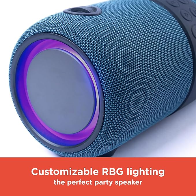 RadioShack IPX6 Waterproof Bluetooth Speaker with RGB Light and Mic, Blue, 14W