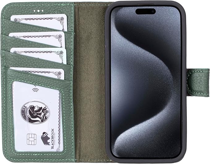 BLACKBROOK Case for iPhone 15 Pro Wallet Case for Men and Women, Carter Full Grain Leather 2-in-1 Set for MagSafe Charging, Cash, ID and 4 Card Slots with RFID, Compatible with iPhone 15 Pro