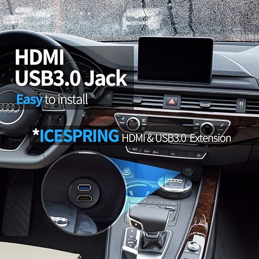 – USB3.0 and HDMI Extension Flush Dash Panel Mount Cable for Car Boat Motorcycle (6 Feet)