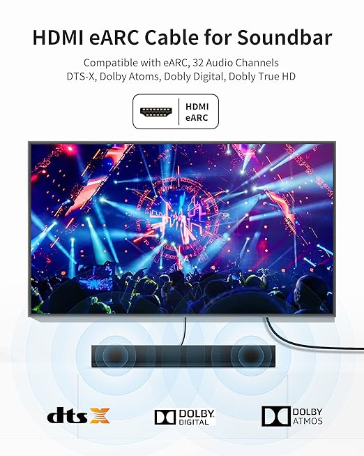Silkland HDMI ARC Cable for Soundbar 3.3FT, [e ARC, ARC, HDCP 2.2, Ethernet] High Speed 18Gbps HDMI Cable, Braided HDMI Cord for Sound bar, UHD TV