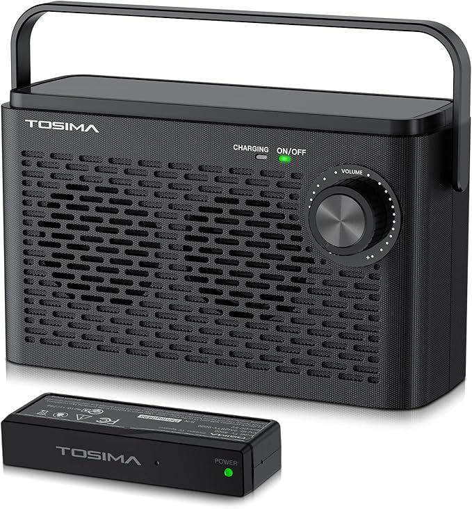 Tosima TV-8000 Wireless TV Speakers- Voice Highlighting TV Speakers for Hard of Hearing, Seniors and Elderly, 1000mAh Rechargable Battery, 8-HR Playtime, 2.4G RF Transimitter, 100Ft Range