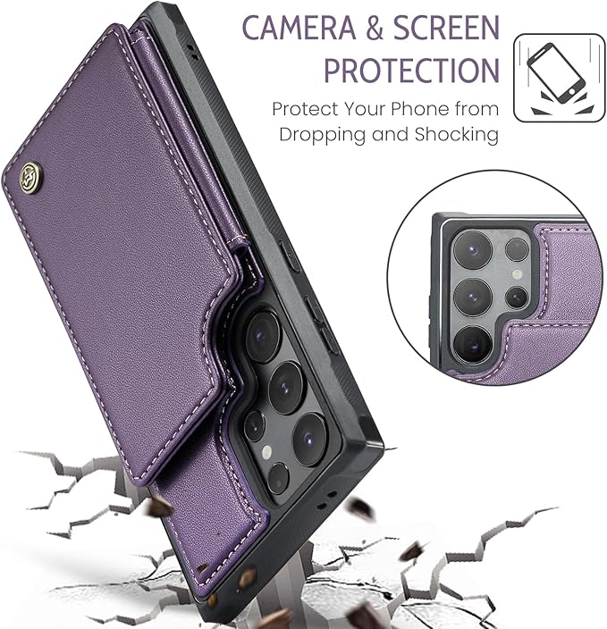Bemal for Samsung Galaxy S24 Ultra Wallet Case with Card Holder, RFID Blocking, Shockproof Leather Kickstand for Men and Women, Durable Protective Phone Cover for 6.8", Purple