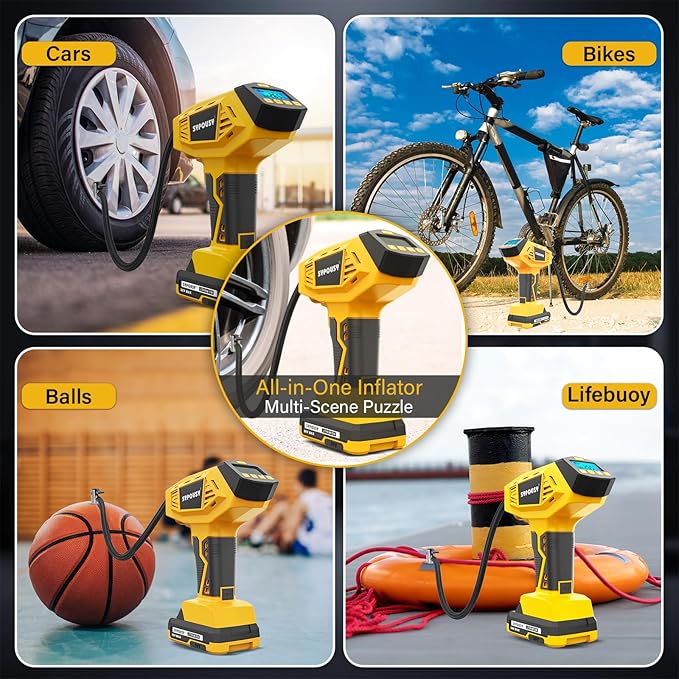 Upgraded Tire Inflator Portable Air Compressor, 160PSI Cordless Air Pump with 20V Rechargeable Battery, 2X Faster Inflation, Digital Pressure Gauge for Car, Motorcycle, E-Bike & Balls (Yellow)