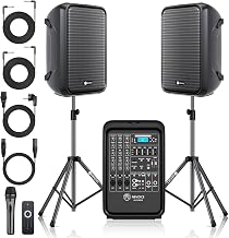 NBVOICE Professional Portable All-in-One Integrated 2-Way PA System Fixed Setup, Suitcase Design w/ 8-Channel Mixer, 2 Speaker Stands, Bluetooth, Mic for Performances, Presentations - Image 1