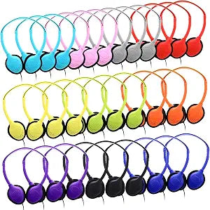 Yunsailing 30 Pack Over Ear Wired Headphones Bulk for School Classroom Student, Adjustable Headband with 3.5mm Jack, Lightweight Design Earphones for Classroom Learning and Testing (Multicolor)