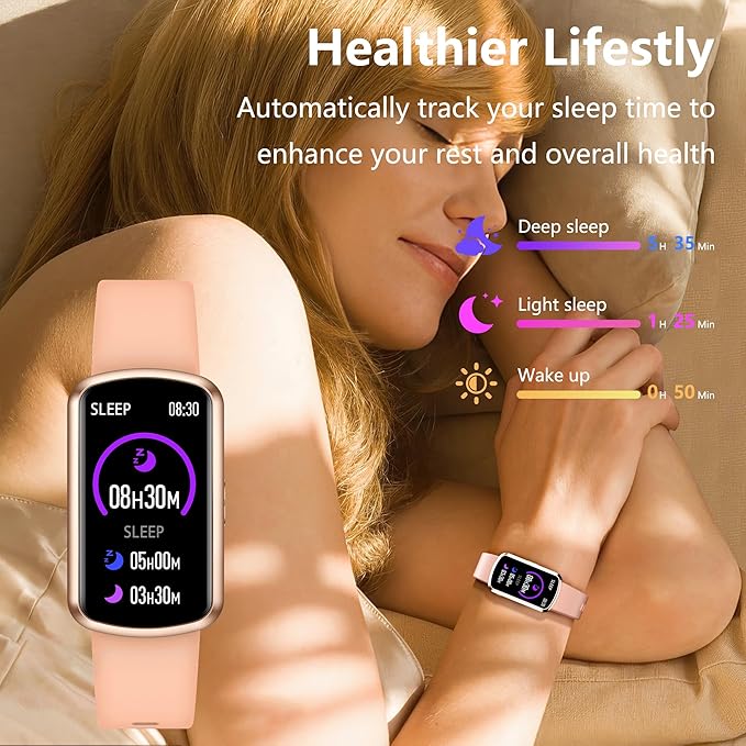 Health Fitness Tracker, Smart Watch with 24/7 Heart Rate and Blood Pressure Monitor, Activity Tracker with Blood Oxygen, 120 Sport Mode Waterproof Sleep Tracker for Women Men (Light Pink)