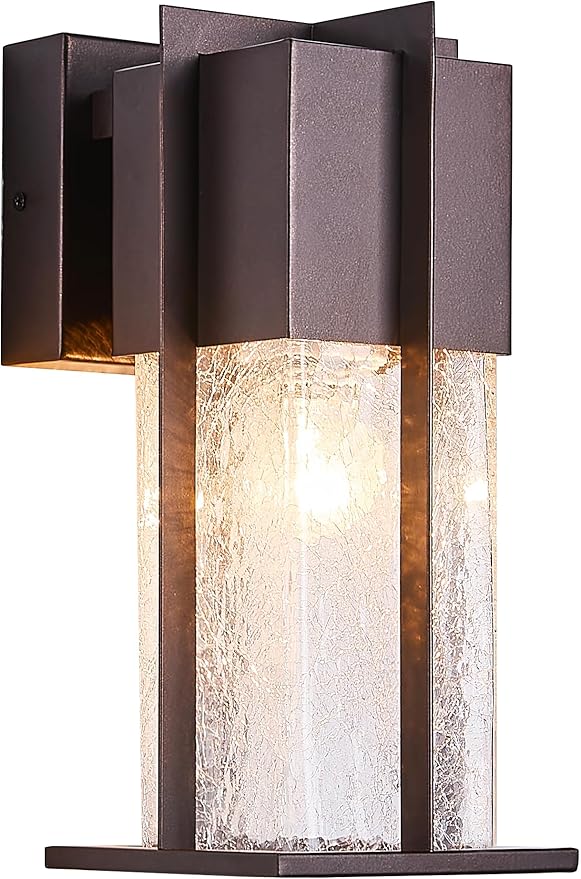Oil Rubbed Bronze Outdoor Wall Light Fixtures with Crack-Like Glass, Modern Outdoor Sconce Exterior Lighting IP65 Waterproof, Front Porch Light Wall Mount for Garage Patio Front Door,Brown