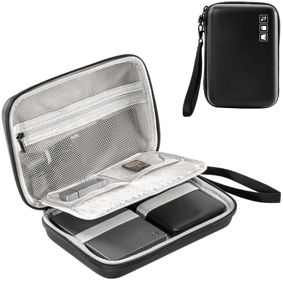 ProCase Hard Drive Case for Canvio Basics Western Digital WD Elements My Passport Seagate Portable Backup Plus Slim 1TB 2TB 3TB 4TB USB 2.5, Portable External Case for 2 Hard Drives -Black