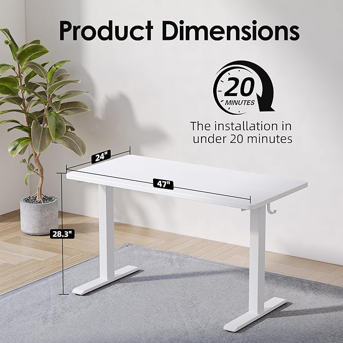TIQLAB Computer Desk 47 x 24 inch, Modern Office Desk with Bold T-Shaped Leg Design, Simple PC Gaming Table, Study Writing Workstation, White