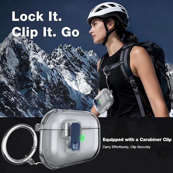 Clear Case for AirPods Pro 2 Case Cover with Lock Safety&Pop Up [Military Shockproof]Anti-Yellow Transparent Wireless Charging for AirPods Pro 2nd/1st Generation Case with Keychain,Clear Black
