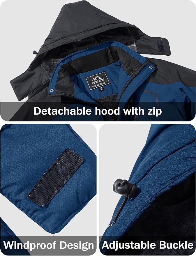 MAGCOMSEN Men's Winter Coats Water Resistant Ski Snow Jacket Warm Fleece Jacket Parka Raincoats With Hood Multi-Pockets