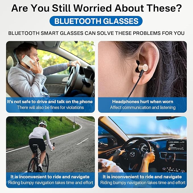 Smart Glasses for Men and Women, Blue Light Filtering Lenses, Bluetooth Audio Glasses with Mic & Speakers, Touch & Voice Assistant Compatible - Up to 6 Hrs Battery, for Office, Driving