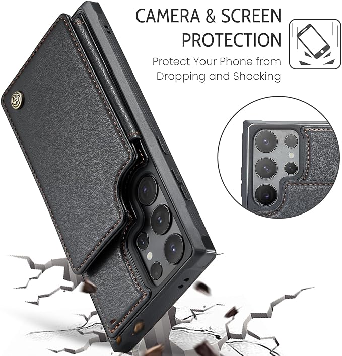 Bemal for Samsung Galaxy S24 Ultra Wallet Case with Card Holder, RFID Blocking, Shockproof Leather Kickstand for Men and Women, Durable Protective Phone Cover for 6.8", Black