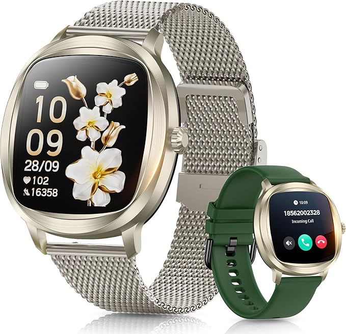 Smart Watches for Women, 1.72" Smart Watch for Android Phones with Heart Rate/Sleep Monitor, 100+ Sports Modes, IP68 Waterproof, Fitness Watch with Free APP Compatible Android iOS (Champagne Gold)