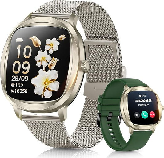 Smart Watches for Women, 1.72" Smart Watch for Android Phones with Heart Rate/Sleep Monitor, 100+ Sports Modes, IP68 Waterproof, Fitness Watch with Free APP Compatible Android iOS (Champagne Gold)