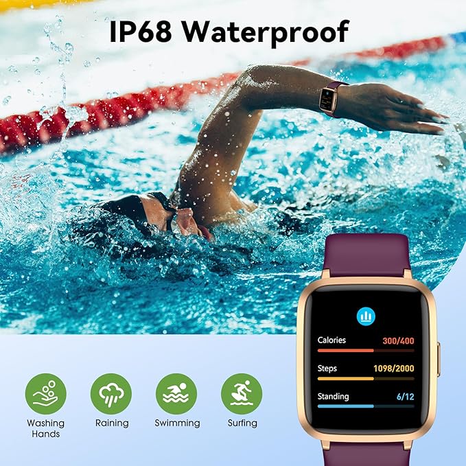 Fitness Tracker Watch with Heart Rate Monitor, Activity Tracker with Pedometer, Sleep Monitor, Calories & Step Counter, IP68 Waterproof Smart Watches for Women Men Fitness Watch for Sports