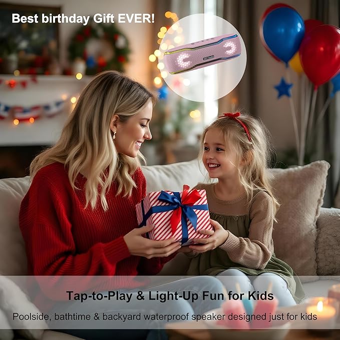 Bluetooth Shower Speaker, IPX7 Waterproof Portable Wireless Speaker, 24H Playtime, LED Lights, TWS Pairing, for Parties, Beach, Travel, Pool, Gifts, Pink