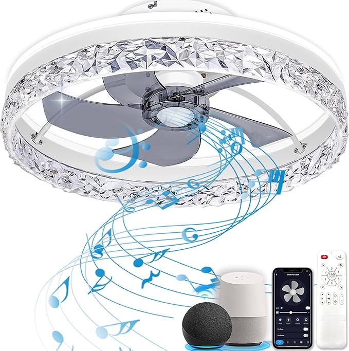 Ceiling Fan with Light,Low Profile Ceiling Fan,Flush Mount Ceiling Fan,Bluetooth Ceiling Fan with Speaker, Smart Ceiling Fan with Alexa&Google Assistant,Voice/APP/Remote Control