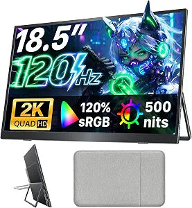 Upperizon Portable Monitor 18.5 inch 2K QHD 120% sRGB 120Hz IPS HDR HDMI USB-C Travel Monitor for Laptop MacBook PC Surface PS5 Xbox, Large External Display with Kickstand & Speakers, VESA Compatible