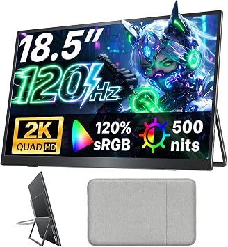 Upperizon Portable Monitor 18.5 inch 2K QHD 120% sRGB 120Hz IPS HDR HDMI USB-C Travel Monitor for Laptop MacBook PC Surface PS5 Xbox, Large External Display with Kickstand & Speakers, VESA Compatible