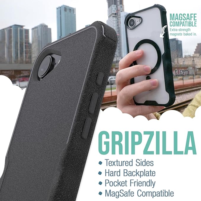 Smartish iPhone 17e/16 MagSafe Case + 2-Pack Tempered Glass Screen Protector Bundle - Gripzilla + Tuff Sheet - Protective Magnetic Case with Screen Protection - Black