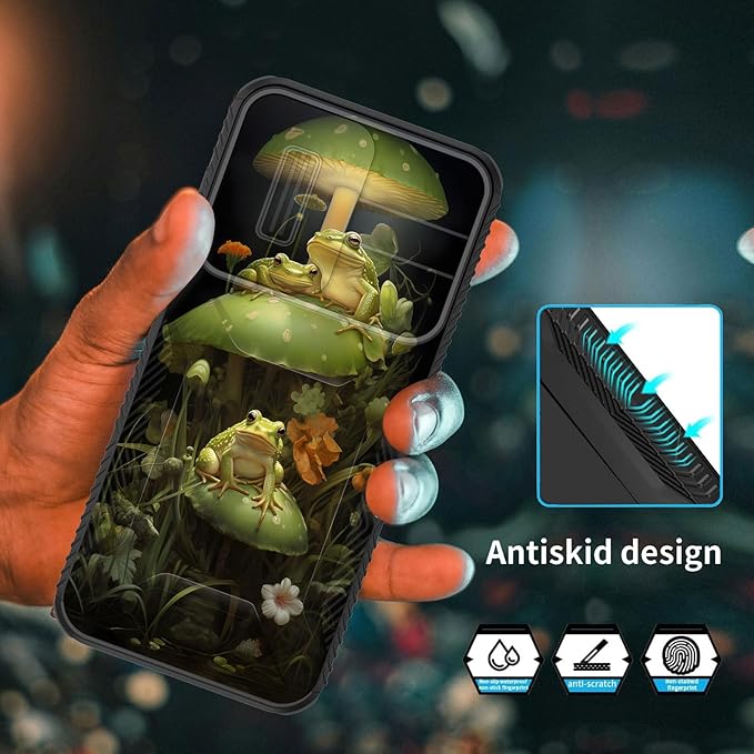 for Galaxy A16 5G Case Built in Slide Camera Lens Cover,Heavy Duty Shockproof Protection Dual Layer Case for Samsung Galaxy A16 5G 6.7" 2024,Cute Frog Mushroom