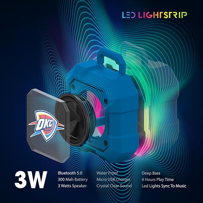 SOAR NBA Shockbox LED Wireless Bluetooth Speaker - Water Resistant IPX4, 5.0 Bluetooth with Over 5 Hours of Play Time - Small Portable Speaker - Officially Licensed NBA, Perfect Home & Outdoor Speaker