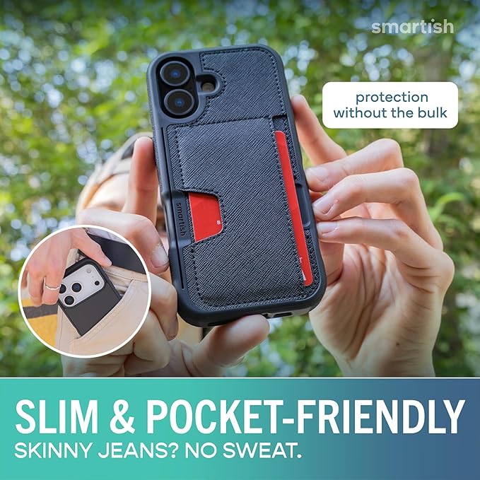 Smartish® iPhone 17 Wallet Case + Crossbody Lanyard Strap - [Slim + Protective] Phone Case Credit Card Holder + Universal Detachable Shoulder Neck Strap for Apple iPhone 17 - Black Tie Affair