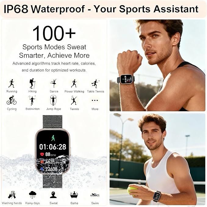 Smart Watches for Women Men, 1.75" HD Screen Smartwatch Answer/Make Call for Android iOS, Fitness Activity Tracker with Heart Rate SpO2 Sleep Monitor, 120+ Sports Modes, IP68 Waterproof (Gold Black)