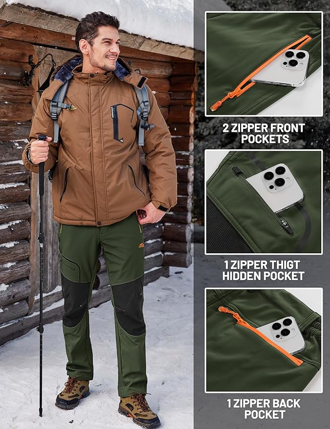 TACVASEN Men's Snow Ski Pants Fleece Lined Winter Pants for Men Water Resistant Thermal Snowboard Hiking Hunting Work