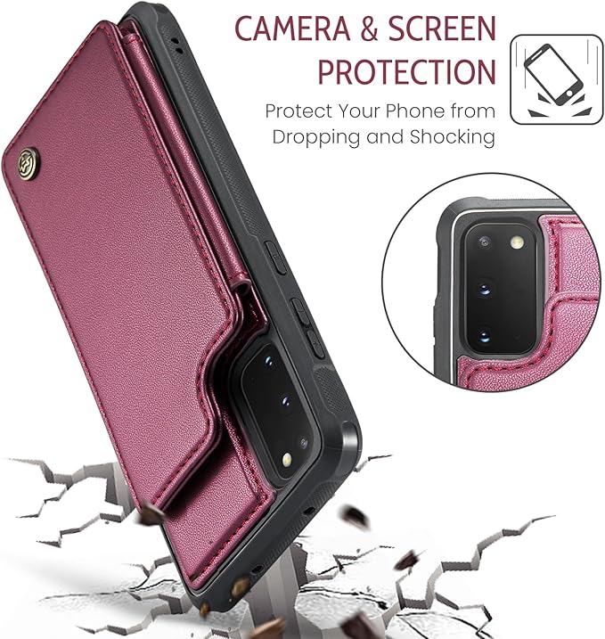 Bemal for Samsung Galaxy S20 FE Wallet Case with Card Holder, RFID Blocking, Shockproof Leather Kickstand for Men and Women, Durable Protective Phone Cover for 6.5", Wine Red