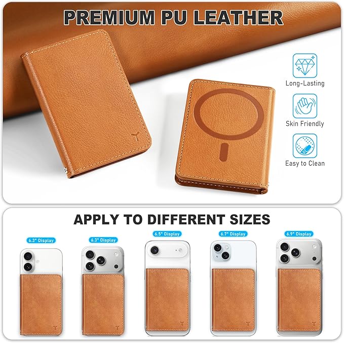 TUCCH for Magsafe Wallet with 6 Card Holders, RFID Blocking [Clear ID Window] PU Leather Folio Magnetic Phone Wallet for iPhone 17/16/15/14/13/12/Plus/Air/Pro/Pro Max Series, Textured Brown