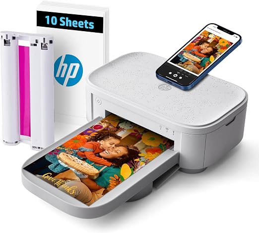 HP Sprocket Studio Plus 4x6 Wireless Instant Photo Printer, 10 Sheets + Cartridge, Wi-Fi, Premium Dye Sublimation, Compact Home Use, Prints Vibrant Color Pictures, Editing App for Creative Photos