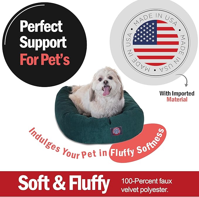 Majestic Pet 24 Inch Micro Velvet Calming Dog Bed Washable – Cozy Soft Round Dog Bed with Spine for Head Support - Fluffy Donut Dog Bed 24x19x7 (inch) – Round Pet Bed Small – Marine