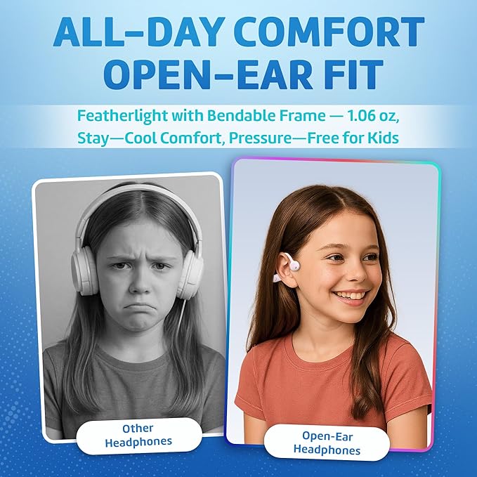 Kids Bluetooth Headphones, Air Conduction Open-Ear Headphones, Mic/Touch, 85dB Safe Volume & Parental Control, Clear Audio, 1.06oz, Rugged & Durable, IP54, 20H, Earbuds for School/Travel - Green